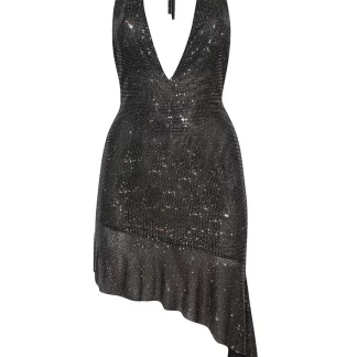 Women Giuseppe Di Morabito Black Crystal Asymmetric Mini Dress