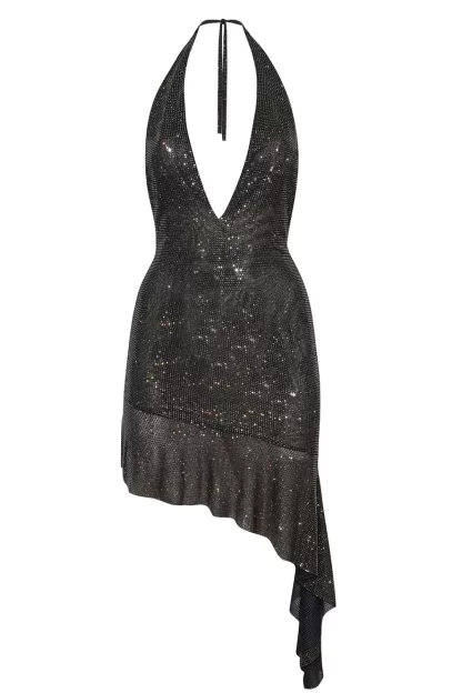 Women Giuseppe Di Morabito Black Crystal Asymmetric Mini Dress