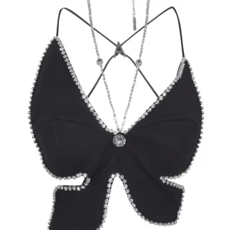 Women Area Black Crystal Butterfly Top