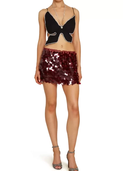 Women Area Black Crystal Butterfly Top