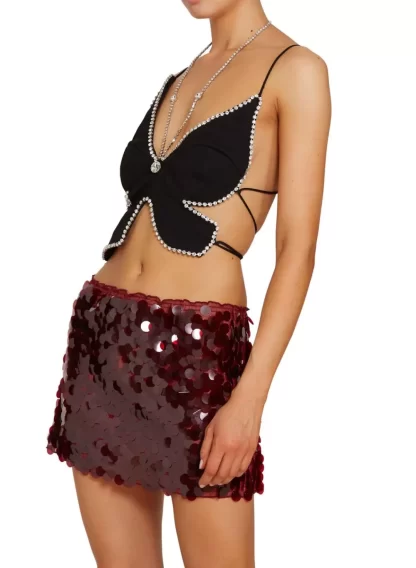Women Area Black Crystal Butterfly Top