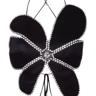 Women Area Black Crystal Mussel Flower Top
