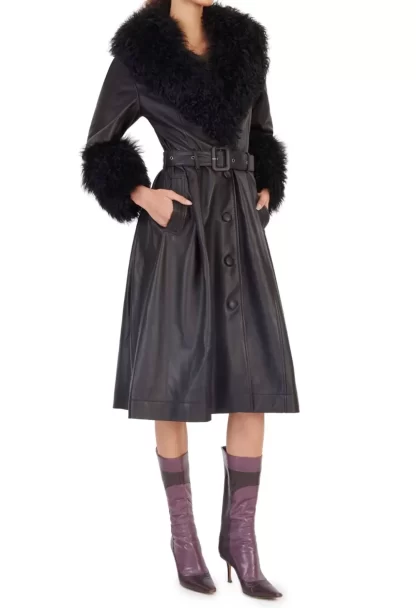 Women Saks Potts Black Foxy Shearling Coat