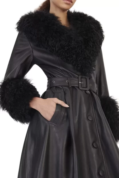 Women Saks Potts Black Foxy Shearling Coat