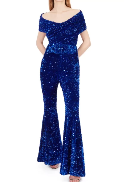 Women Richard Quinn Blue Off The Shoulder Jumpsuit