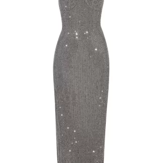 Women Area Charcoal Crystal Embellished Gown