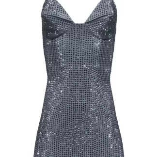Women Area Charcoal Crystal Embellished Mini Dress