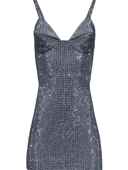 Women Area Charcoal Crystal Embellished Mini Dress