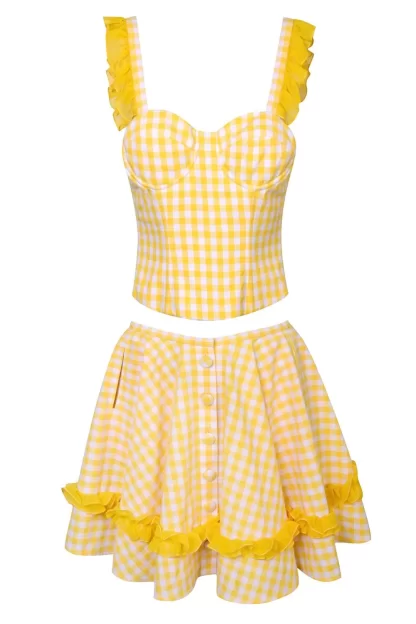 Women Amuse Bouche Checkered Ruffle Yellow Corset