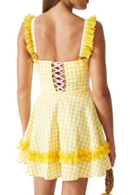 Women Amuse Bouche Checkered Ruffle Yellow Corset