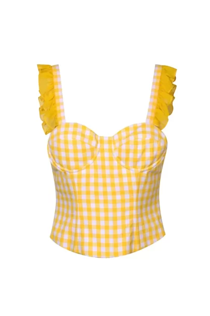 Women Amuse Bouche Checkered Ruffle Yellow Corset