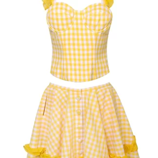 Women Amuse Bouche Checkered Ruffle Yellow Mini Skirt