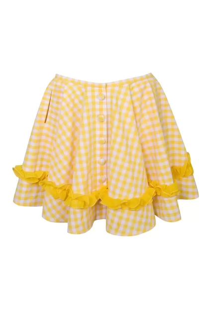 Women Amuse Bouche Checkered Ruffle Yellow Mini Skirt