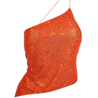 Women Giuseppe Di Morabito Cropped Crystal Mesh Top- Orange