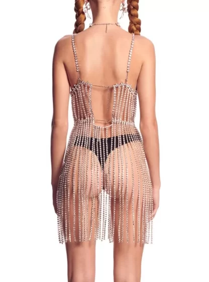 Women Area Crystal Bustier Fringe Dress