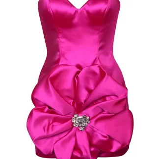 Women Area Crystal Rosette Strapless Mini Dress