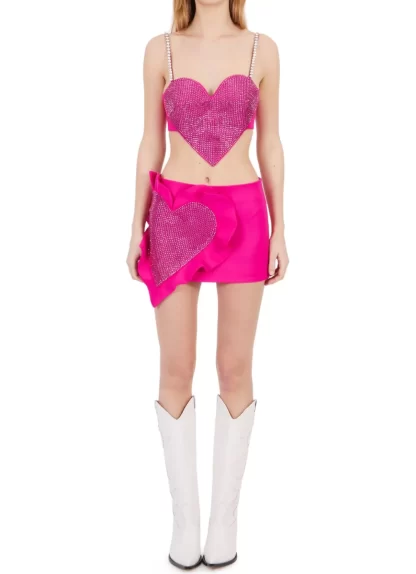 Women Area Crystal Trim Heart Top