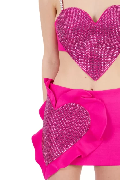 Women Area Crystal Trim Heart Top