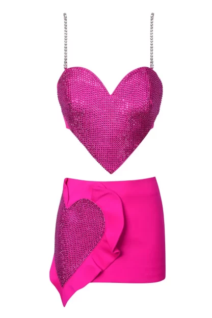 Women Area Crystal Trim Heart Top