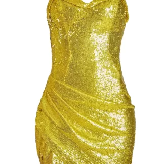 Women Area Draped Sequin Gold Mini Dress