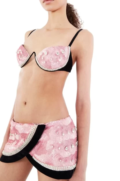 Women Area Embroidered Crystal Paillette Watermelon Bra