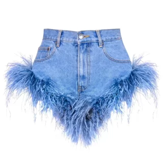 Women Area Feather Trim Hot Short