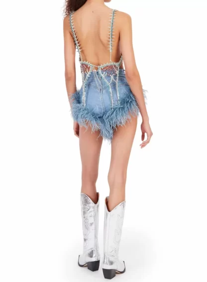 Women Area Feather Trim Hot Short