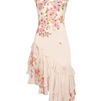 Women Annie's Archive Floral Beaded Silk Asymmetrical Dress