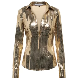 Women Laquan Smith Gold Sequinned Top