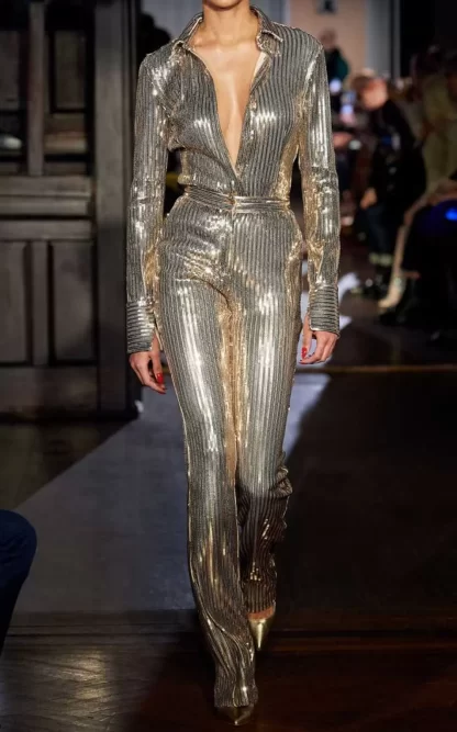 Women Laquan Smith Gold Sequinned Top