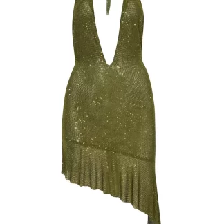 Women Giuseppe Di Morabito Green Crystal Asymmetric Mini Dress