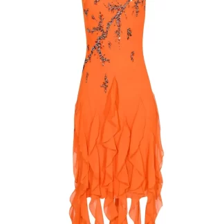 Women Annie's Archive Orange Beaded Ruffled Dress