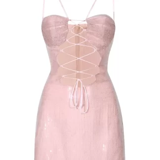 Women Kim Shui Pink Lace Up Pailette Mini Dress
