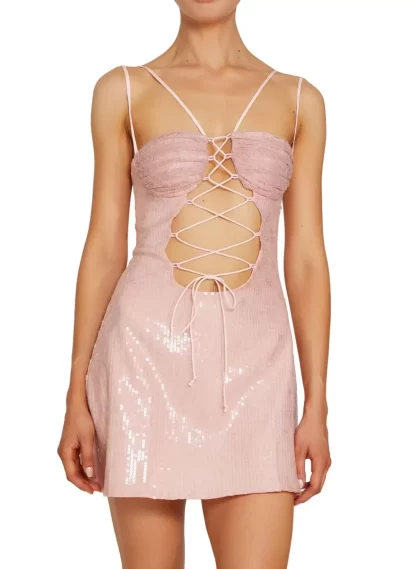 Women Kim Shui Pink Lace Up Pailette Mini Dress