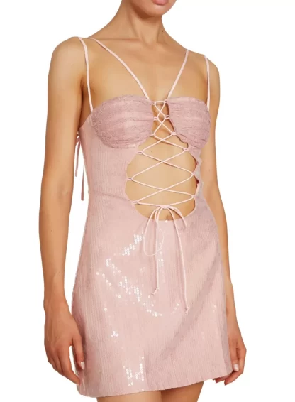 Women Kim Shui Pink Lace Up Pailette Mini Dress