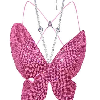 Women Area Rose Crystal Embellished Butterfly Top