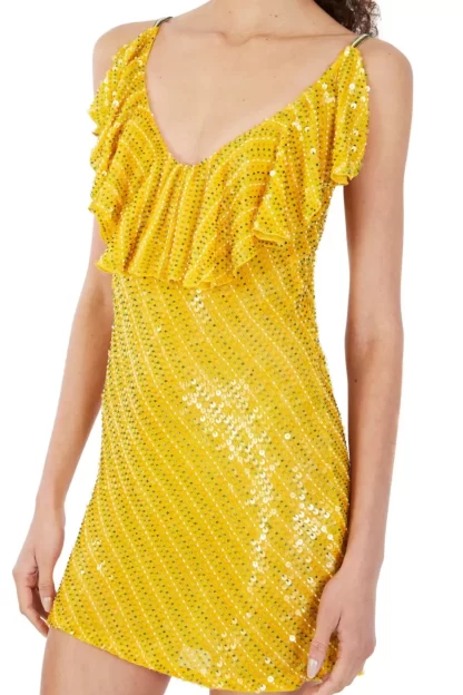 Women Ashish Ruffle Beaded Sequin Mini Dress