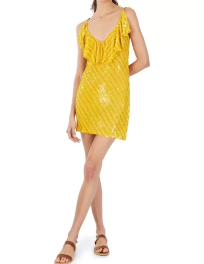 Women Ashish Ruffle Beaded Sequin Mini Dress