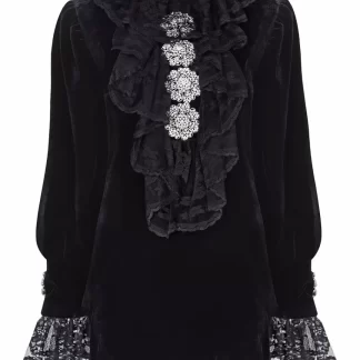 Women Richard Quinn Runway Velvet Lace Frill Mini Dress
