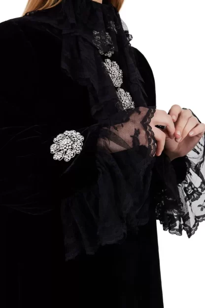 Women Richard Quinn Runway Velvet Lace Frill Mini Dress