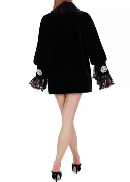 Women Richard Quinn Runway Velvet Lace Frill Mini Dress