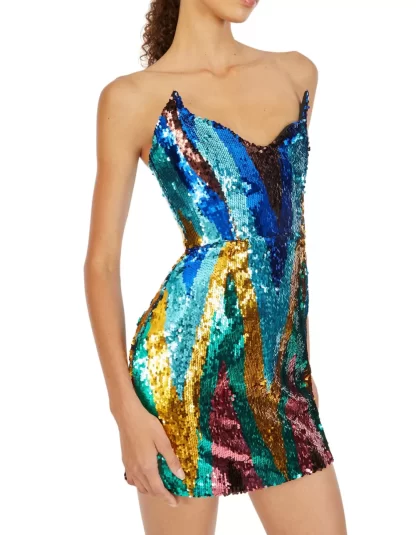 Women Halpern Sequinned Strapless Chevron Mini Dress