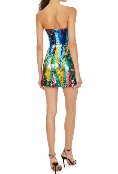 Women Halpern Sequinned Strapless Chevron Mini Dress