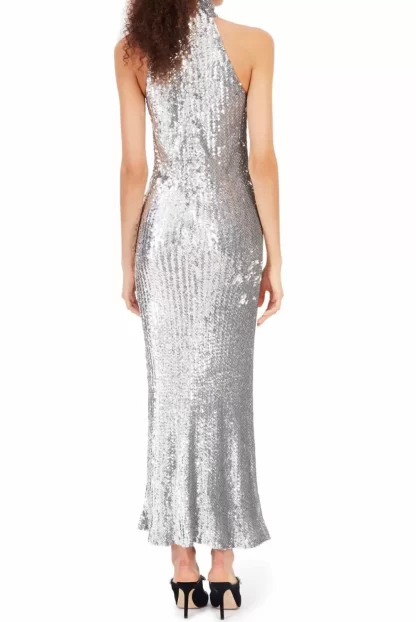 Women Ashish Silver Sequin Mermaid Halter Dress