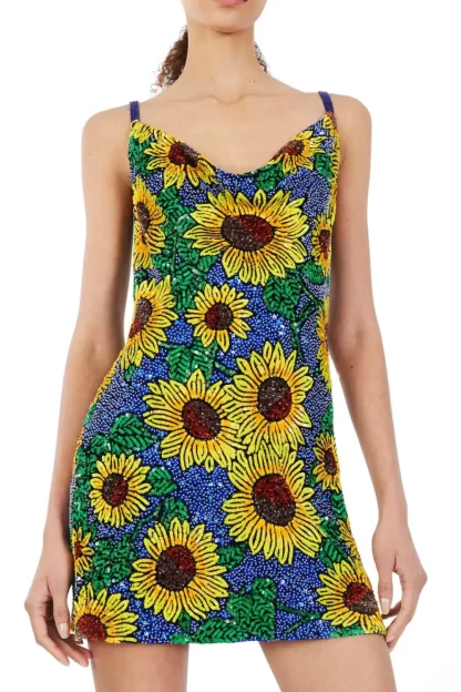 Women Ashish Sunflower Beaded Mini Dress