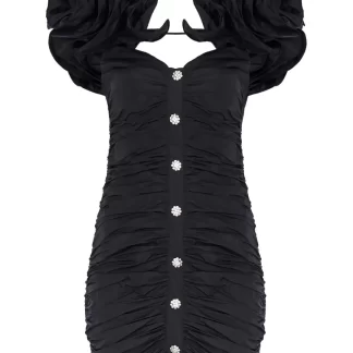 Women Alessandra Rich Tarfetta Rushed Black Mini Dress