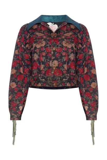 Women Momma's Blues Temptation' Floral Fringed Jacket With Apple And Serpent