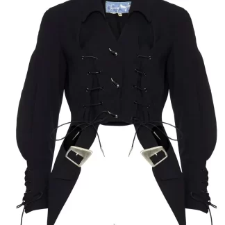 Women Annie's Archive 1994 Thierry Mugler Wool Black Buckle Jacket And Skirt.