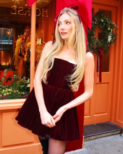 Women Silvia Astore Velvet Annie Dress- Burgundy
