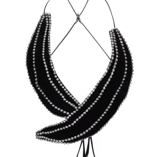 Women Area Velvet Crystal Trim Banana Top